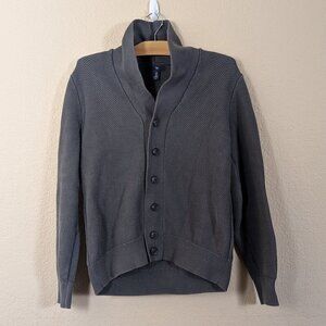 Gap Mens Cardigan Shawl Collar Chunky Waffle Ribbed Knit M Grey Grandpa